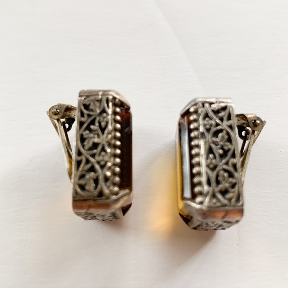 Vintage 1960 Amber clip on Earrings. - Picture 3 of 6